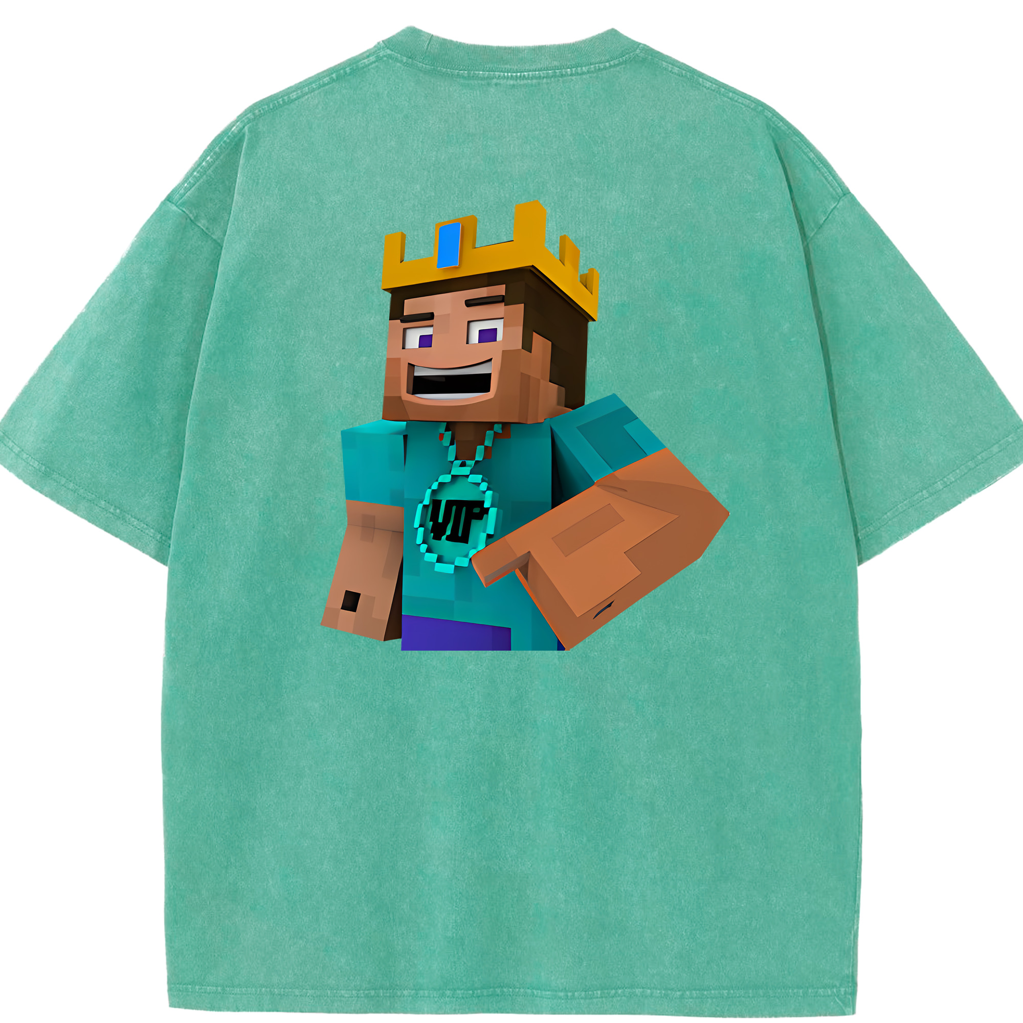 （画像用） マインクラフト ブロックの世界 Minecraft MC Block world 綿100% ヴィンテージ風 半袖Tシャツ（背面プリント）